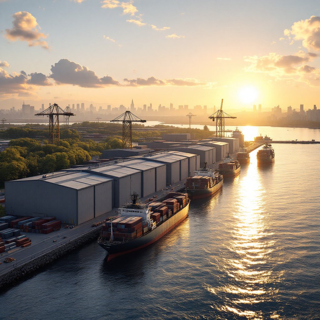Industrial and commercial development near the coast