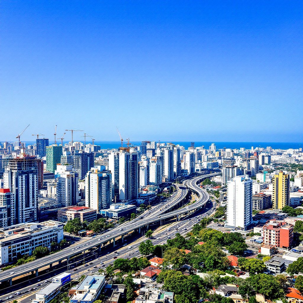 Aerial view of Trivandrum skyline with highways and mixed-use development